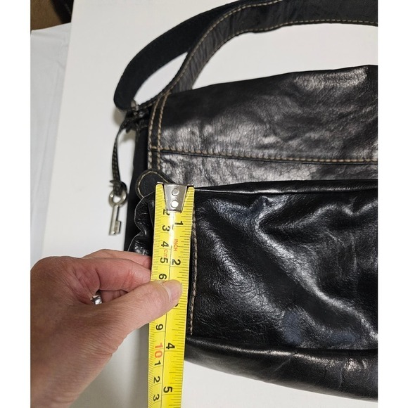 Fossil black Leather & Canvas messenger crossbody bag. Unisex - Picture 10 of 12